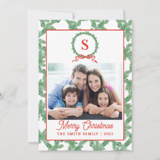 Tarjeta de Navidad de Corona de Lazo Monograma