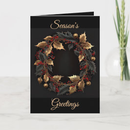 Tarjeta de Navidad de Corona de Negro y Dorado