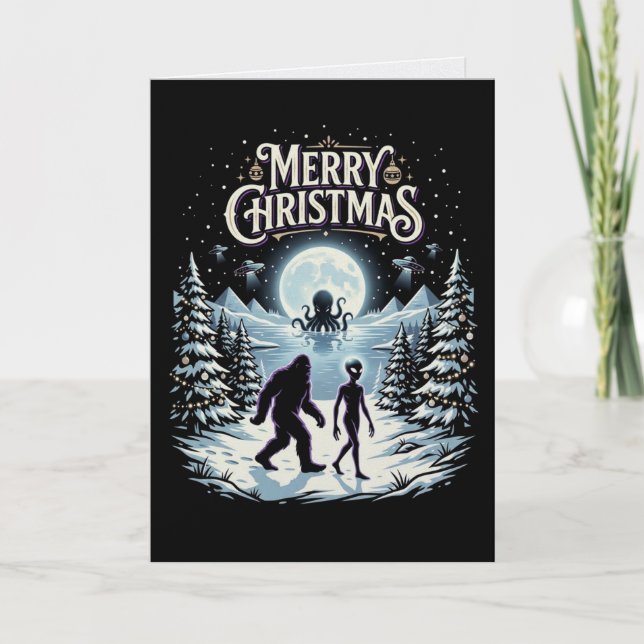 Tarjeta de Navidad de Criptid Cthulhu OVNI Alien B (Anverso)