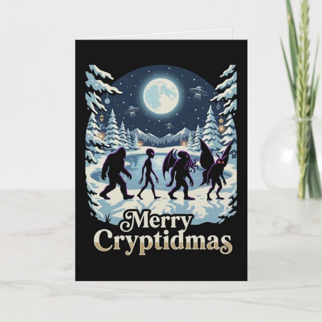 Tarjeta de Navidad de Críptido Bigfoot Cthulhu Mot (Anverso)
