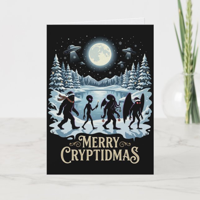 Tarjeta de Navidad de Críptido Pie Grande Alien Mo (Anverso)