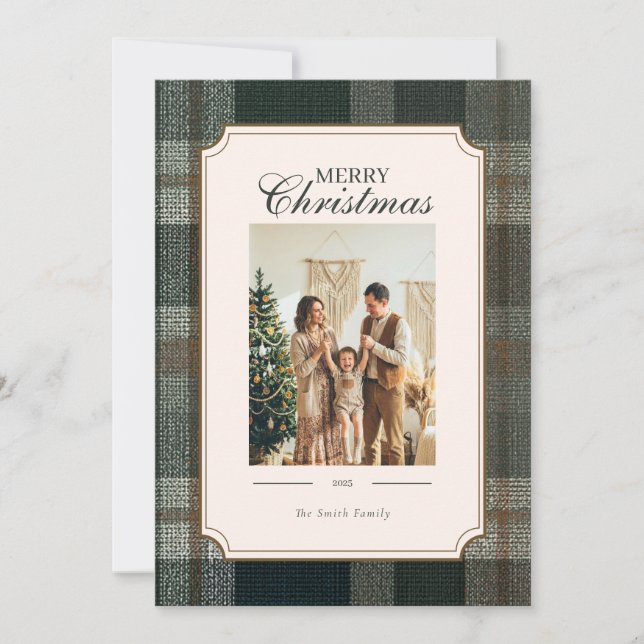 Tarjeta de Navidad de Cuadro Verde con Dos Fotos (Anverso)