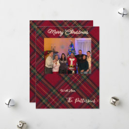 Tarjeta de Navidad de cuadros escoceses con foto f