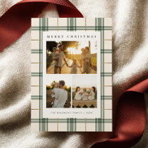 Tarjeta de Navidad de Cuadros Verdes con Foto