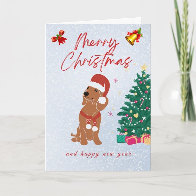 Tarjeta de Navidad de Dachshund (Anverso)