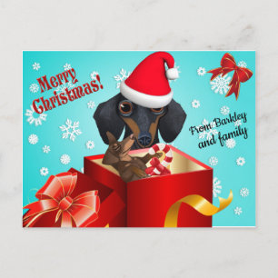 Tarjeta de Navidad de Dachshund Adorable