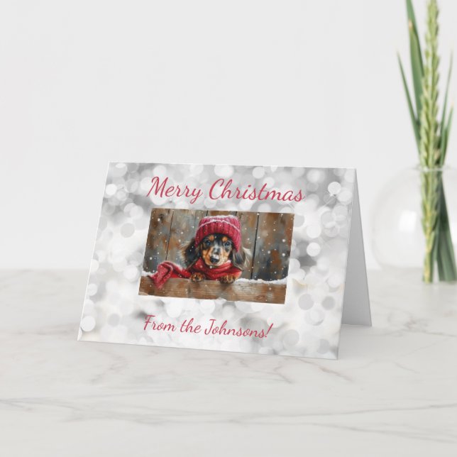 Tarjeta de Navidad de Dachshund Adorable (Anverso)