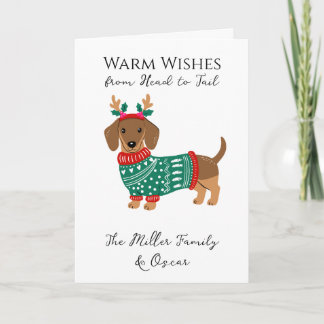 Tarjeta de Navidad de Dachshund Adorable - Deseos 