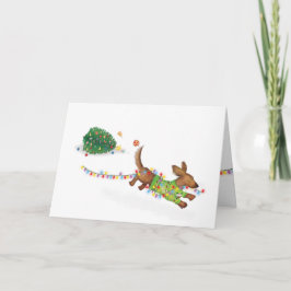 Tarjeta de Navidad de dachshund lindo con luces de
