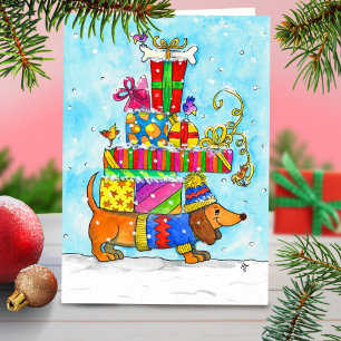Tarjeta de Navidad de Dachshund por Nicole Janes