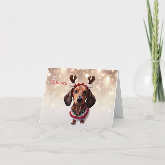 Tarjeta de Navidad de Dachshund Reno (Anverso)