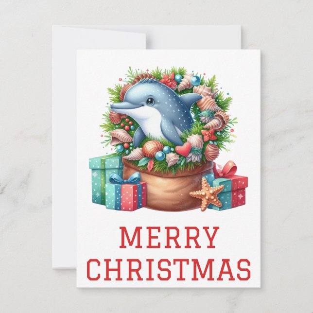 Tarjeta de Navidad de Delfín Adorable (Anverso)