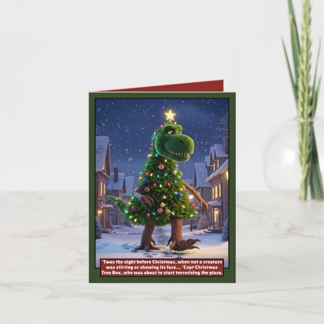 Tarjeta de Navidad de dinosaurio impresionante (Anverso)