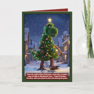 Tarjeta de Navidad de dinosaurio impresionante