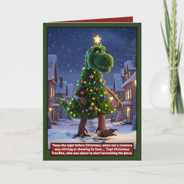 Tarjeta de Navidad de dinosaurio impresionante (Anverso)