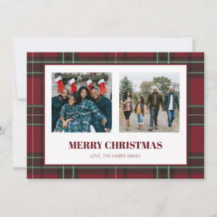 Tarjeta de Navidad de dos fotos a cuadros rojos vi