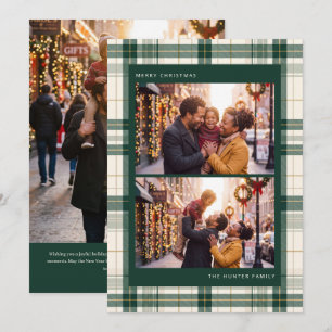Tarjeta de Navidad de dos fotos con cuadros de hoj