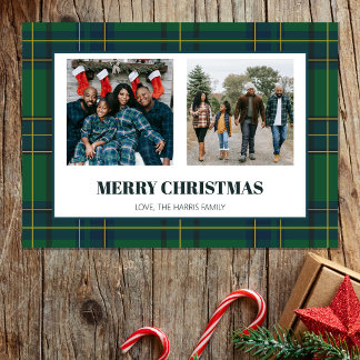 Tarjeta de Navidad de dos fotos de cuadros verdes