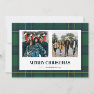 Tarjeta de Navidad de dos fotos de cuadros verdes