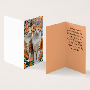 Tarjeta de Navidad de dos gatos alegres