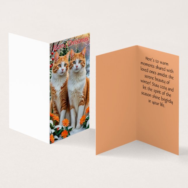 Tarjeta de Navidad de dos gatos alegres (Interior y exterior)