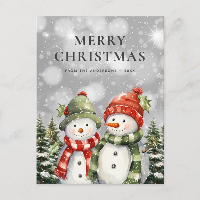 Tarjeta de Navidad de Dos Muñecos de Nieve Feliz N (Anverso)