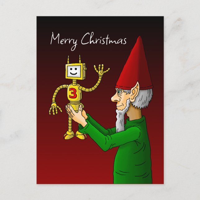 Tarjeta de Navidad de Duende y Robot (Anverso)
