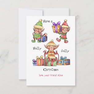 Tarjeta de Navidad de duendes acuarela