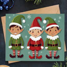 Tarjeta de Navidad de Duendes Lindos Rojo y Verde