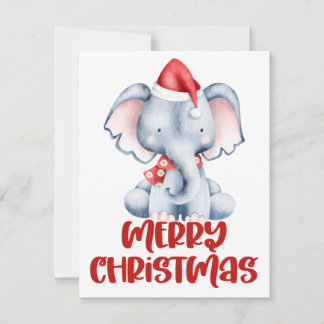 Tarjeta de Navidad de elefante en acuarela linda