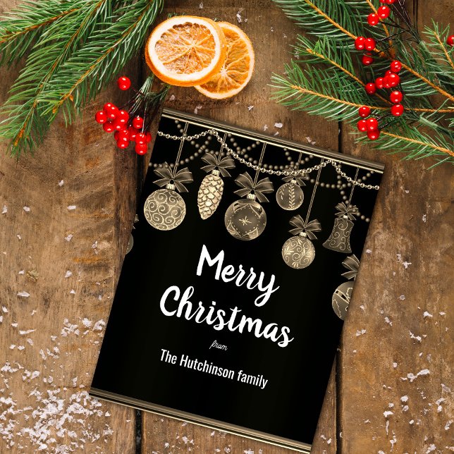 Tarjeta de Navidad de Elegancia en Negro con Dorad (Gold on Black Elegance Christmas Postcard by the Olde Christmas Shoppe)