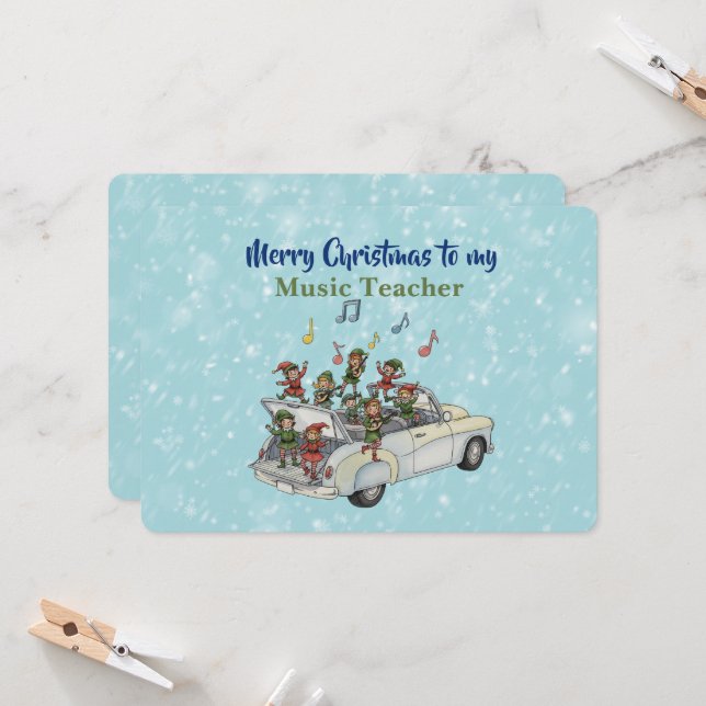 Tarjeta de Navidad de Elfo Profesor de Música (Anverso/Reverso In Situ)