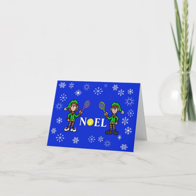 Tarjeta de Navidad de Elfos Jugando Tenis (Anverso)