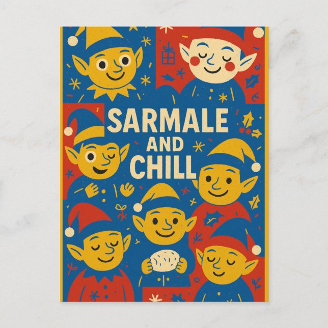 Tarjeta de Navidad de elfos Sarmale y Chill (Anverso)