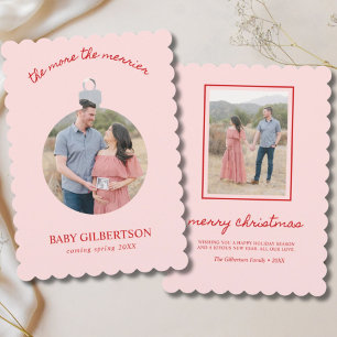 Tarjeta de Navidad de Embarazo Pink & Red Baby on 