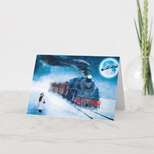 Tarjeta de Navidad de época con Chica y tren