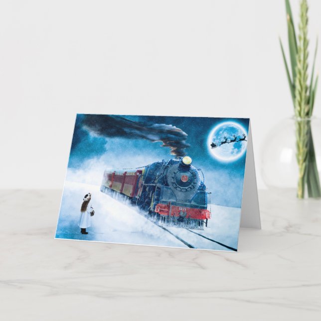 Tarjeta de Navidad de época con Chica y tren (Anverso)