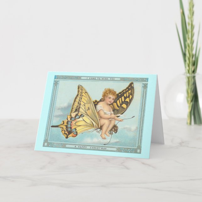 Tarjeta de Navidad de época "Mariposa y Cherub" (Anverso)