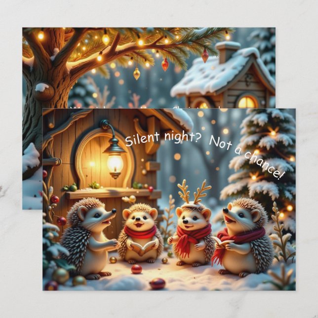 Tarjeta de Navidad de Erizo Divertida y Llena de H (Anverso / Reverso)