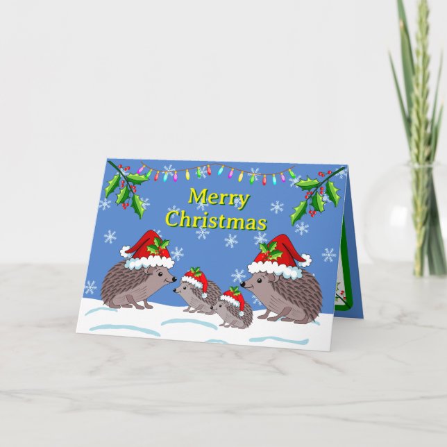 Tarjeta de Navidad de erizo y niños (Anverso)