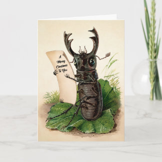Tarjeta de Navidad de Escarabajo Ciervo Vintage