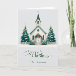 Tarjeta de Navidad de escena de iglesia personaliz