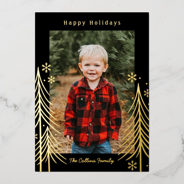 Tarjeta de Navidad de escena de invierno con foil (Anverso)