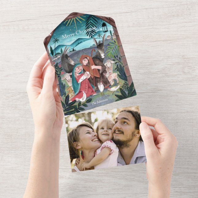 Tarjeta de Navidad de escena de natividad religios (desgarro)