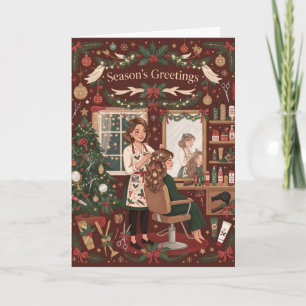 Tarjeta de Navidad de Escena de Salón de Peluquerí