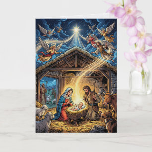 Tarjeta de Navidad de escena tradicional del Nacim