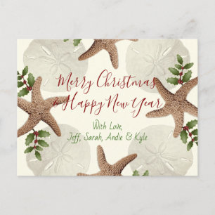 Tarjeta de Navidad de Estrellas de Mar y Dólares d