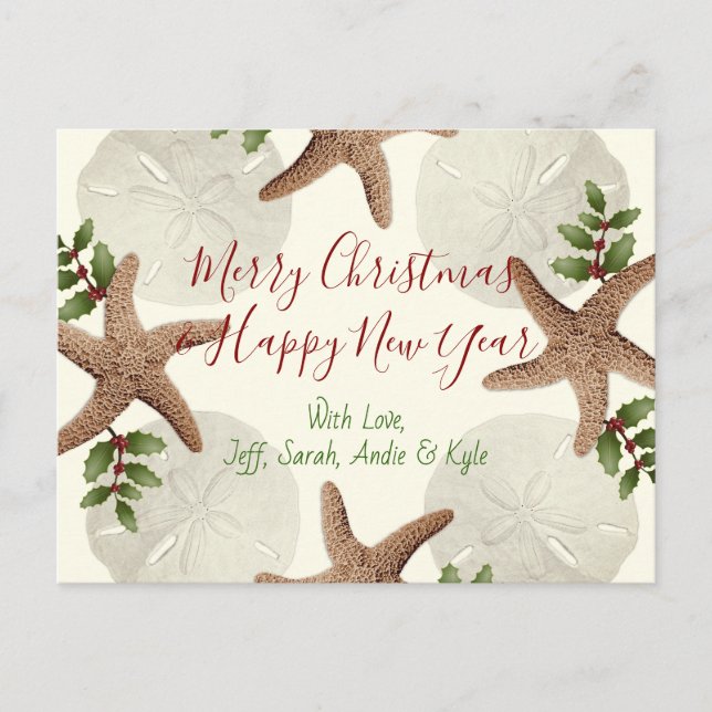 Tarjeta de Navidad de Estrellas de Mar y Dólares d (Anverso)