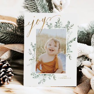 Tarjeta de Navidad de Eucalipto con Letra Dorada y