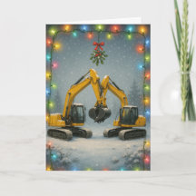Tarjeta de Navidad de excavadoras besándose